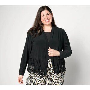 Attitudes by Renee Como Jersey Knit Fringe Cardigan cape cover Black Size XL NWT